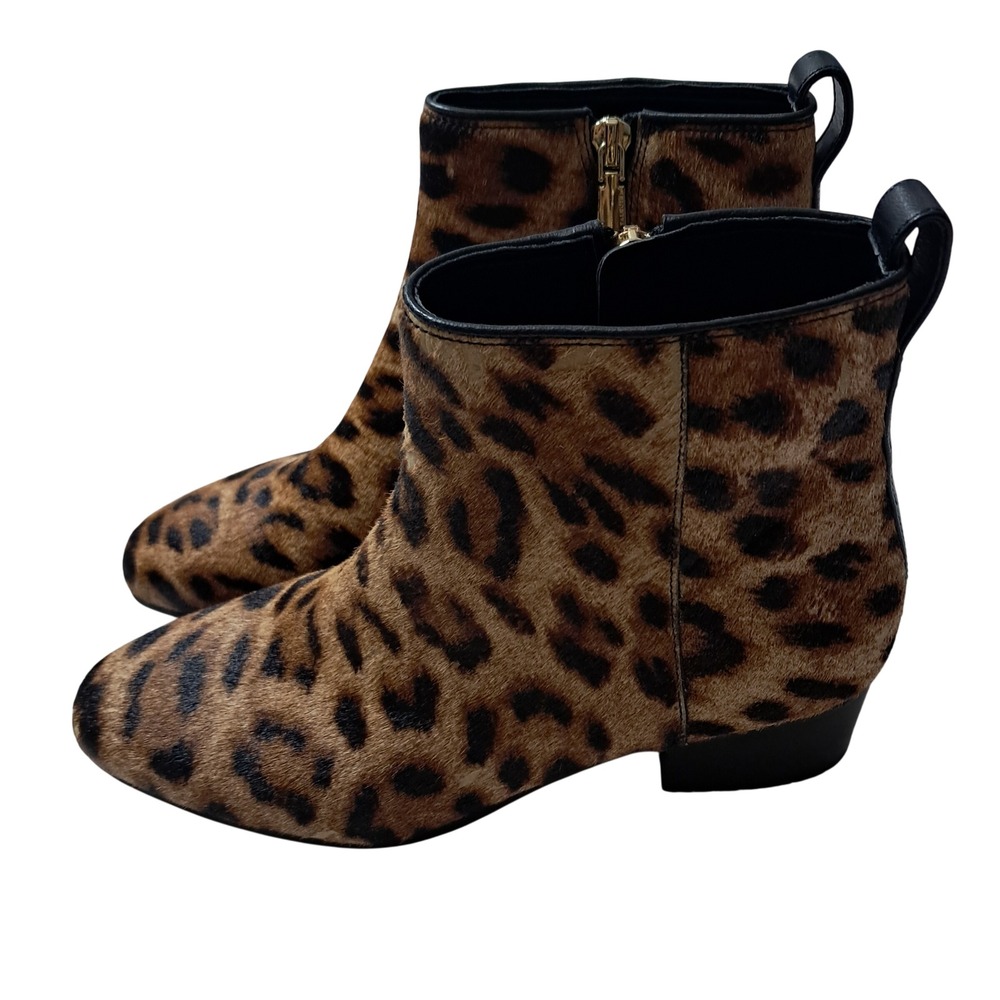 Talbots Ankle Boots Womens 6.5 Brown Leopard Print Calf Hair Leather Block Heel